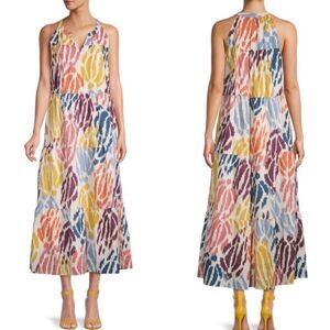 T Tahari Multi Color Cotton Tiered Midi Dress Medium